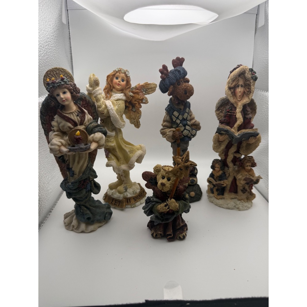 Boyds Bears Folkstone Collection Lot of 5 Figurines Angels Moose Bear Christmas